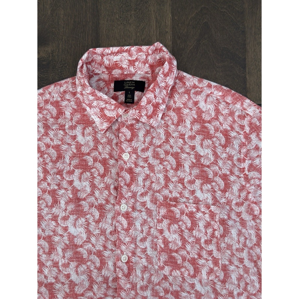 Club Room Mens Luxury Red Hawaiian 100% Linen Button Down Beach Shirt Size L